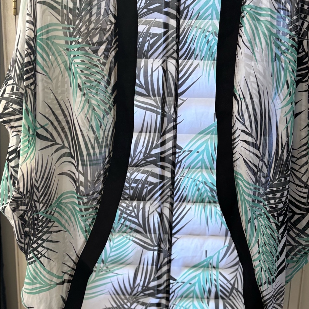 Catalina Black and Green Leaf Kimono cover up large‎ 12/14 - Picture 6 of 7